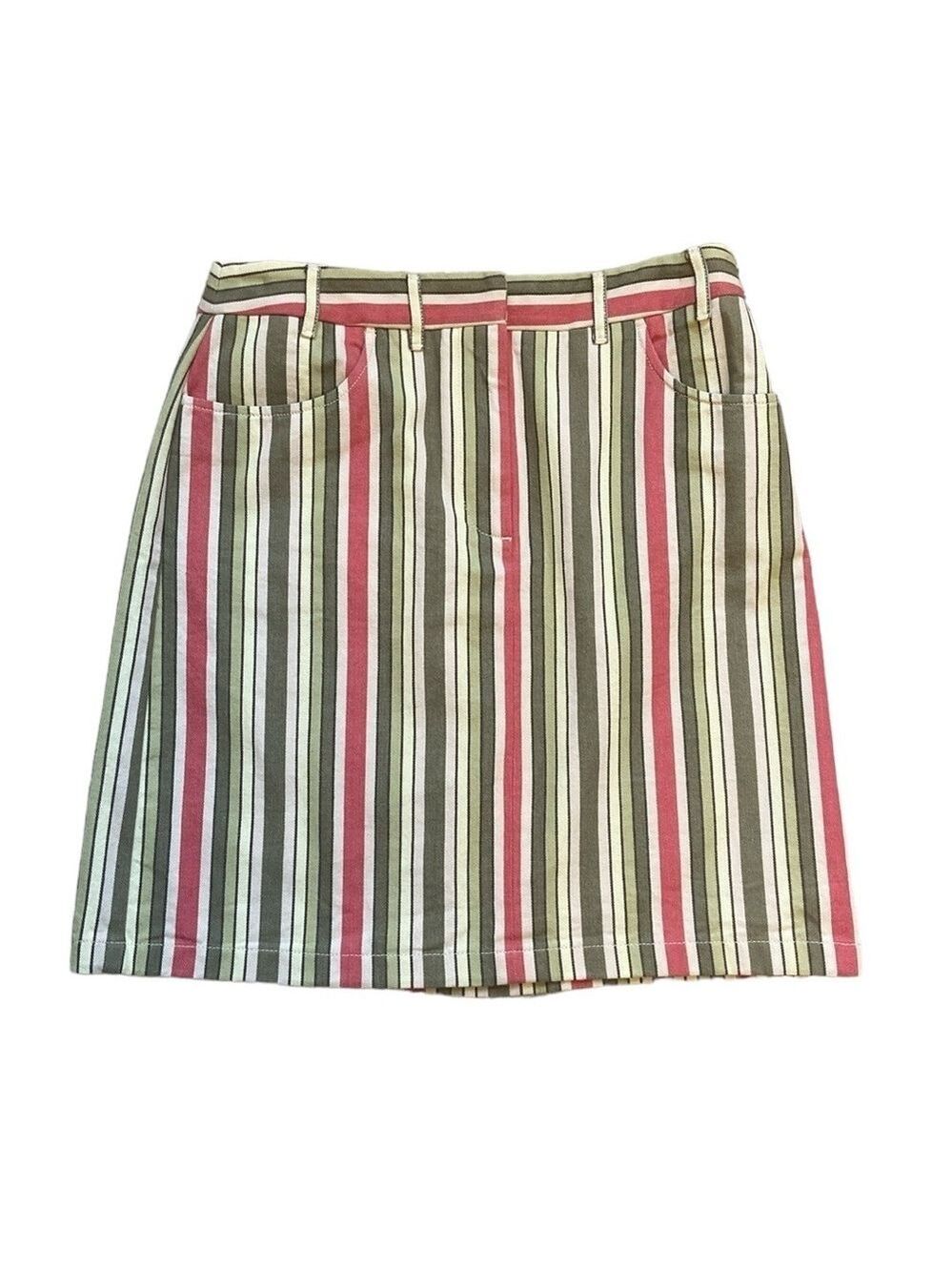 LOFT Skirt Striped Twill Green Multi Size 6 New